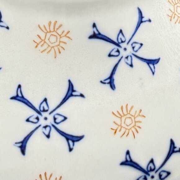 Temp-Tations Oval Ceramic Serving Bowl Handles Blue Gold Atomic Floral Pattern - Picture 2 of 10